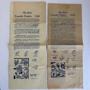 Antique Alice Brooks Embroidery Transfer Patterns #7366 & #6520 HTF Lot of 2‎